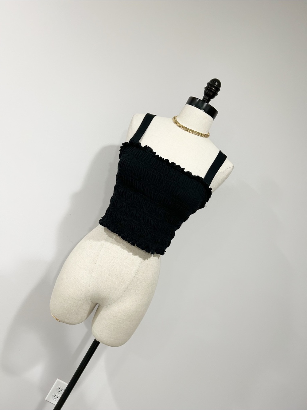 American Eagle Outfitters Black Smocked Crop Tank